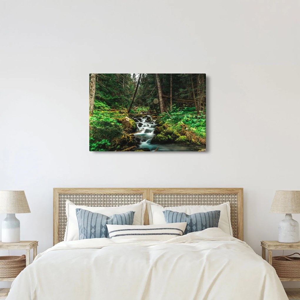 Tablou cu pârău în pădure (90x60 cm)