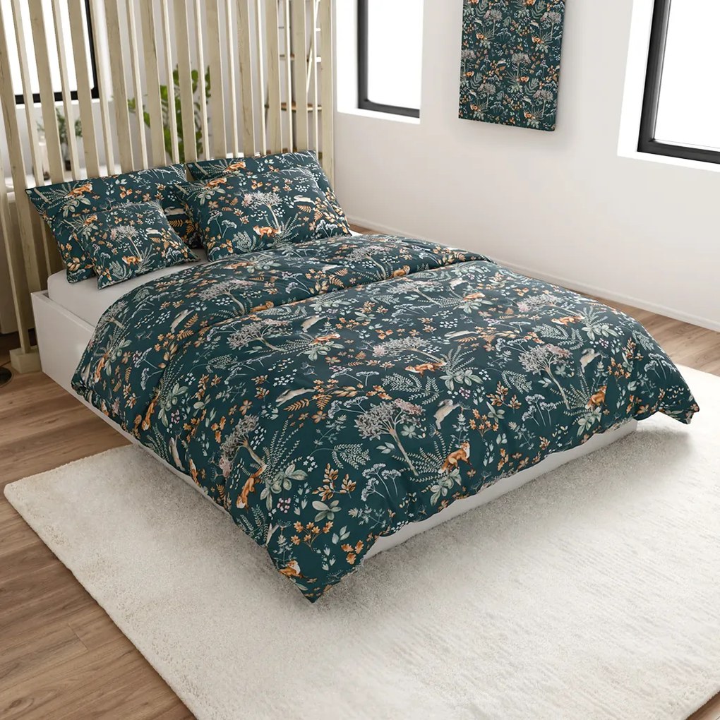 Lenjerie de pat din microfibra VULPE SI IEPURE verde inchis Dimensiune lenjerie de pat: 70 x 90 cm | 140 x 200 cm
