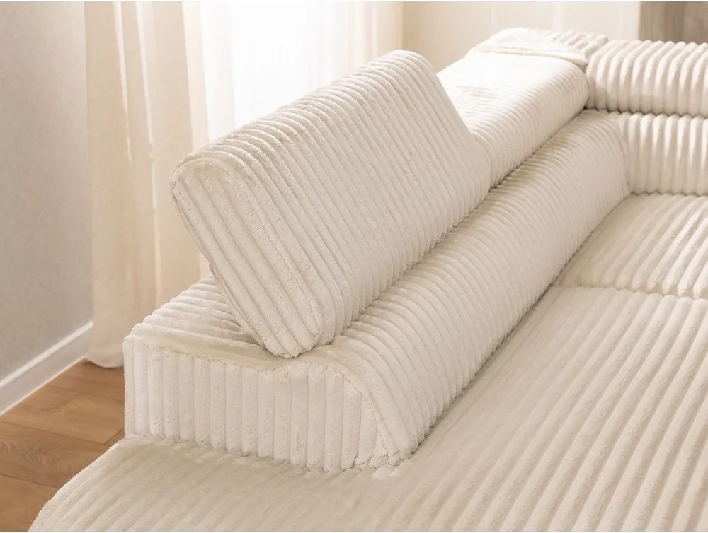 Colțar bej cu tapițerie din catifea reiată (cu colț pe partea stângă/în formă de ”L”) Marbeya – Ropez