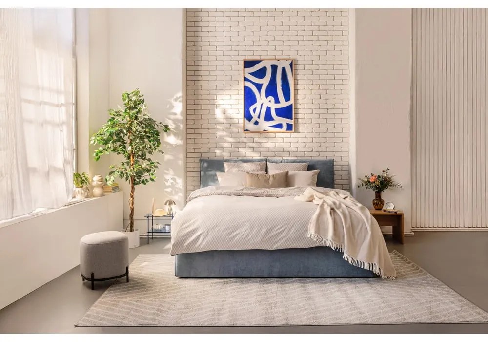 Pat dublu tapițat albastru cu spațiu de depozitare cu saltea/ somieră 180x200 cm Thessa Pillow - Bonami Selection