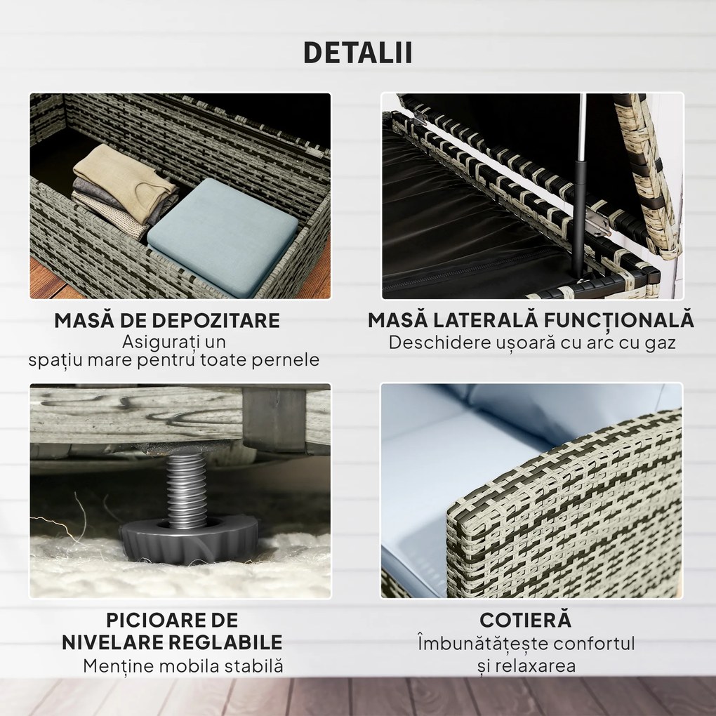 Outsunny Set de mobilier de gradina din ratan de 6 piese, canapea si 2 fotolii tapitate pentru 7 persoane, bej | Aosom Romania