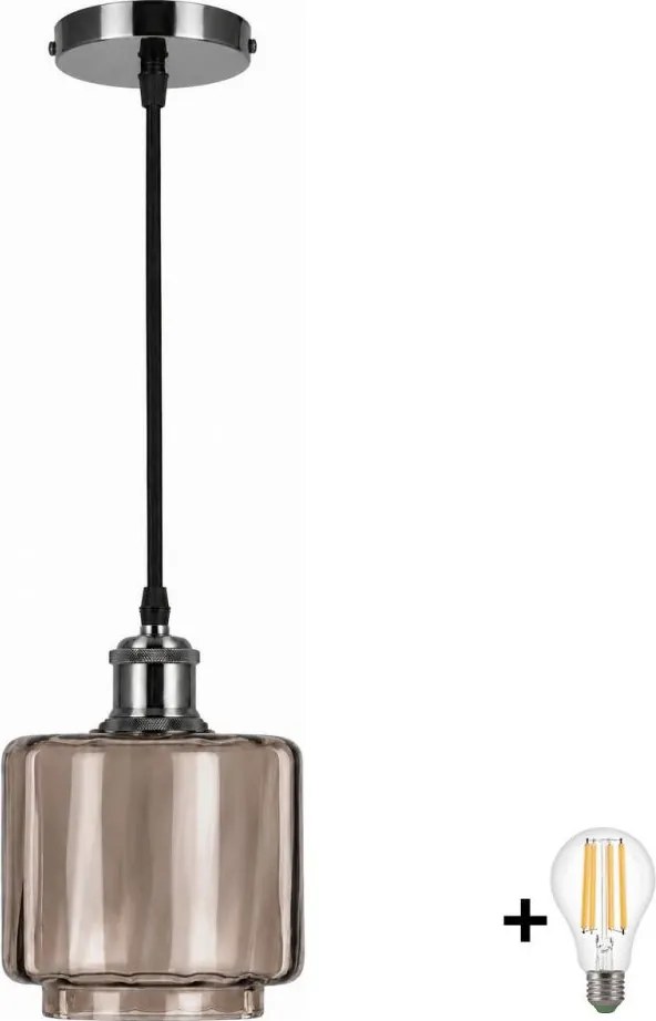 BRILAGI-LED Lustră pe cablu RETRO GLASS 1xE27/60W/230V Ø 15 cm negru/fumuriu bej