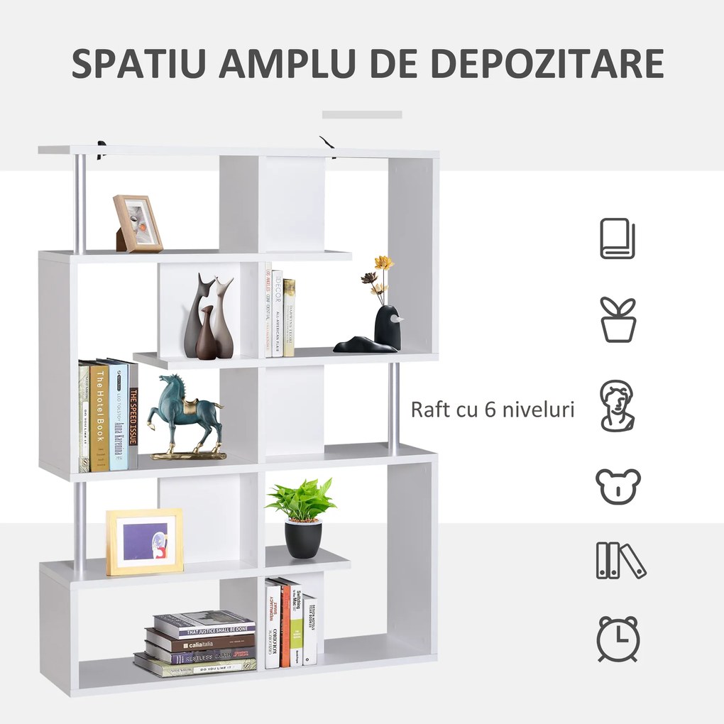 Homcom raft cărți, 5 Niveluri in Lemn, cu două curele anti-basculare în spate, 120x28.6x160cm, Alb | Aosom Romania
