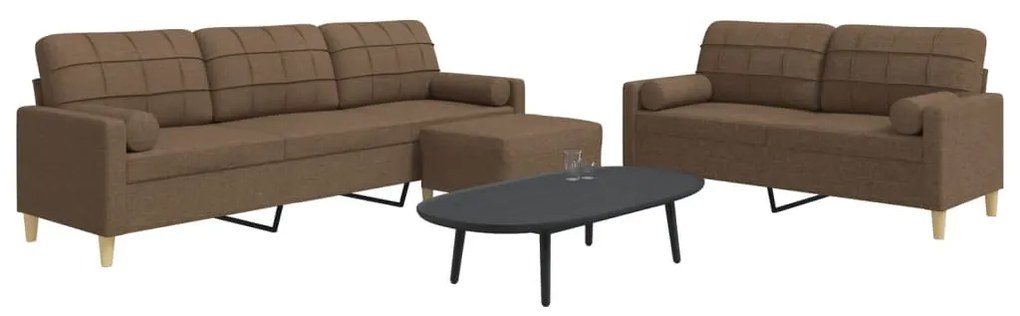 vidaXL Set canapele cu taburet și perne, 3 piese, maro, textil