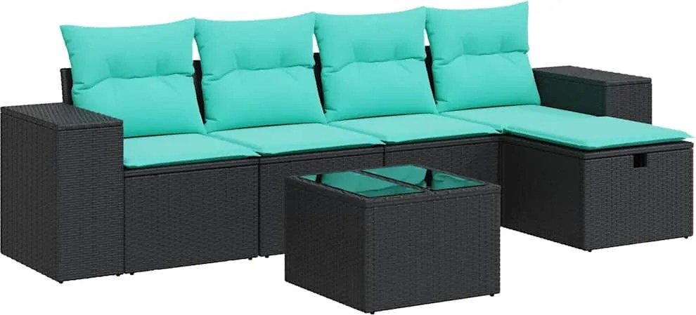 vidaXL Set mobilier de grădină cu perne, 6 piese, negru, poliratan