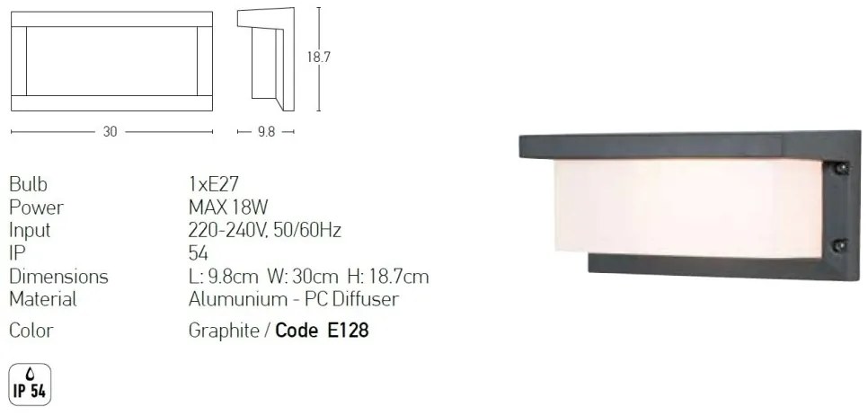 Aplica de perete pentru iluminat exterior, IP54 Cinco grafit