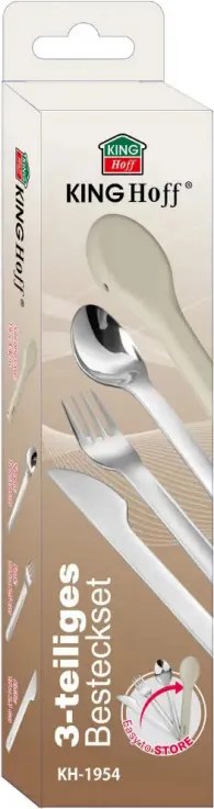 Set de 3 tacâmuri Kinghoff KH 1954, Cutie de depozitare din silicon, Oțel inoxidabil, Argint