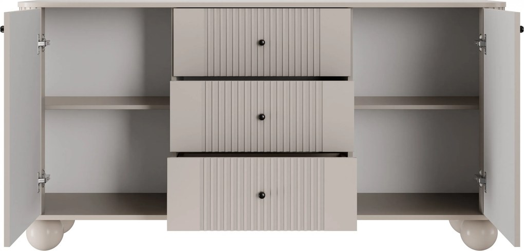 Comodă cu sertare Vesper 160 cm - cașmir / mânere negre / picioare sferice