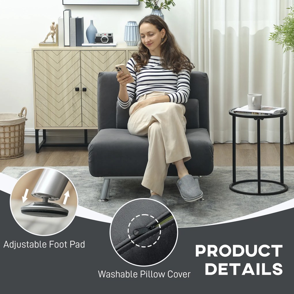 HOMCOM Fotoliu-Pat Single Reglabil din Material cu Aspect de In Gri Închis | Aosom Romania