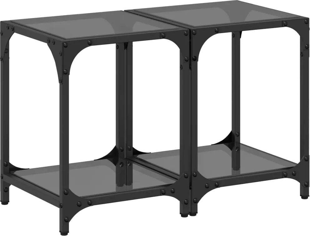 vidaXL Măsuțe de cafea, blat din sticlă negră, 2 buc. 30x30x40 cm oțel