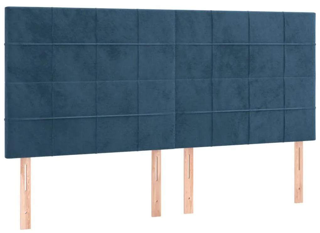 Pat box spring cu saltea, albastru inchis, 160x200 cm, catifea Albastru inchis, 160 x 200 cm, Cu blocuri patrate