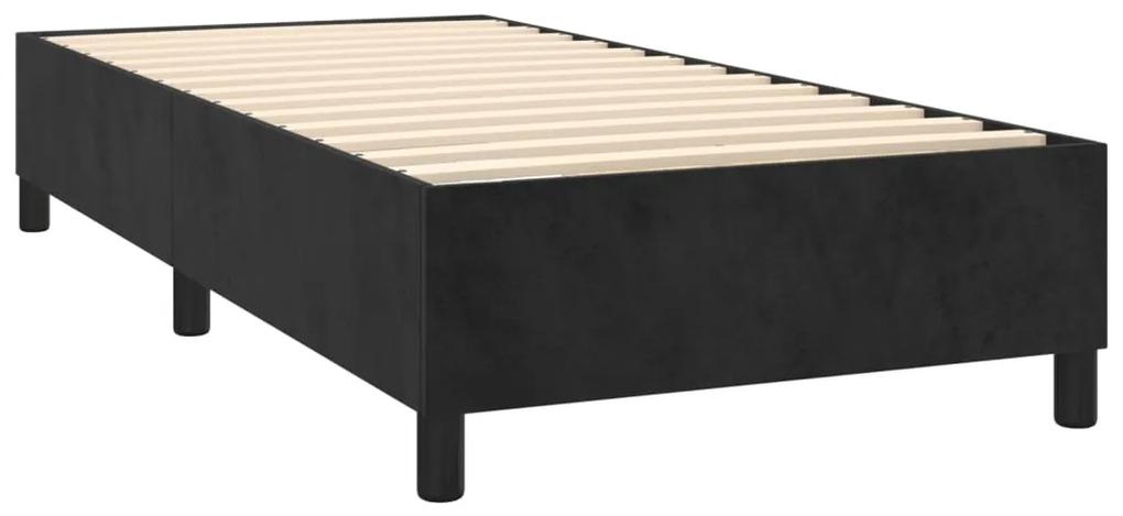 Pat box spring cu saltea, negru, 90x200 cm, catifea Negru, 90 x 200 cm, Culoare unica si cuie de tapiterie