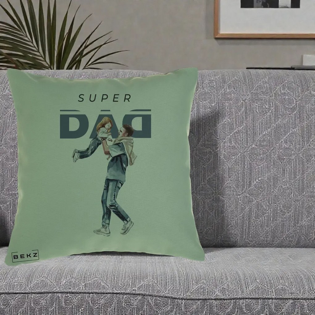 Cadou pentru Tata - Perna Personalizata Super DAD Tata si Fiica, 40x40 cm, Verde, Husa Detasabila, Perna Inclusa, BEKZ®