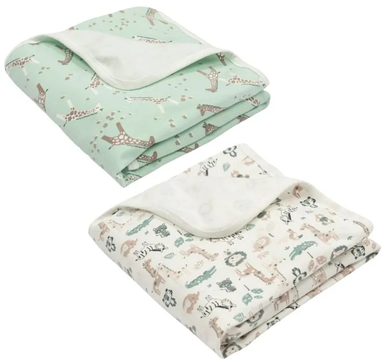 Set 2 paturici din bumbac flausat moale si pufos pe interior 85x85 cm Kidizi Safari Giraffe