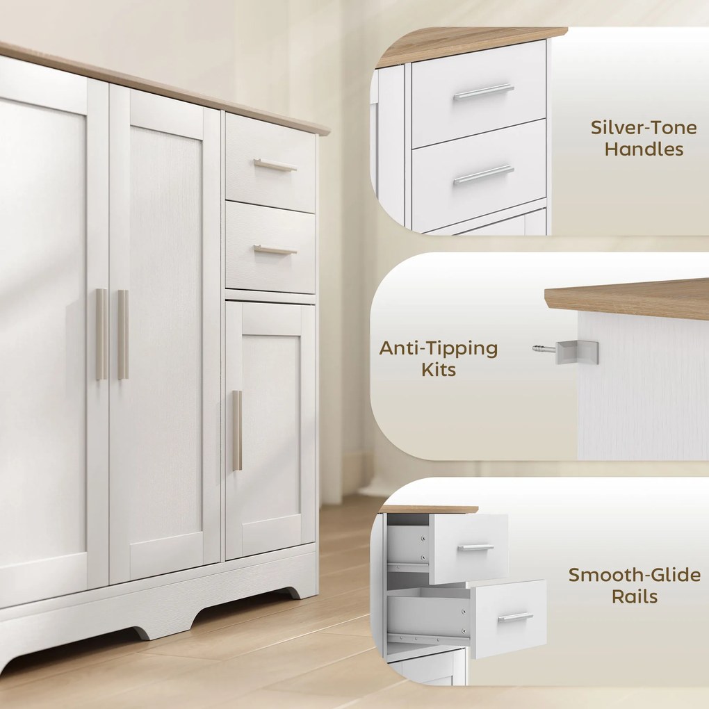 HOMCOM Comodă Modernă din Lemn cu 2 Sertare și 2 Dulapuri, 100x40x78 cm, Alb și Culoare Lemn | Aosom Romania
