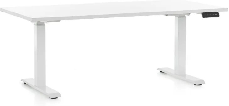 Masa inaltime reglabila OfficeTech D, 160 x 80 cm, bază albă, alb
