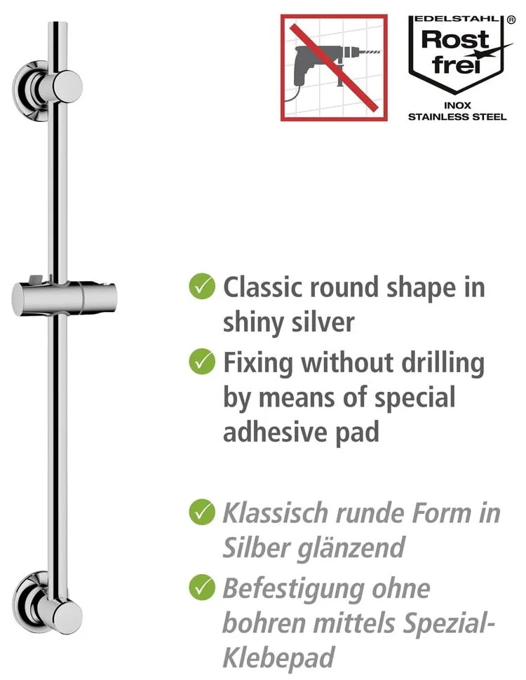 Tijă de duș autoadezivă argintiu-lucios din oțel inoxidabil 70 cm – Wenko