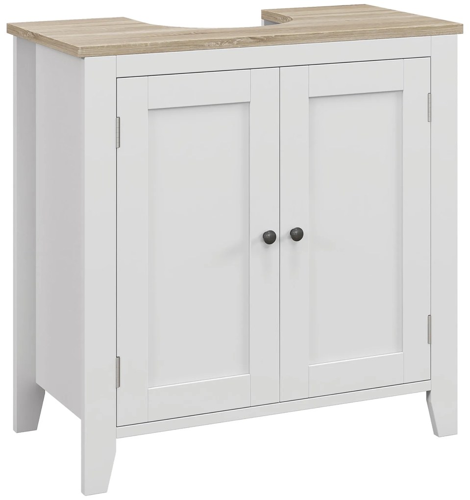 kleankin Dulap pentru Baie, Dulap Sub Chiuvetă, Dulap de Baie cu Formă de U și Raft Intern Reglabil, 60x30x60cm, Alb | Aosom Romania