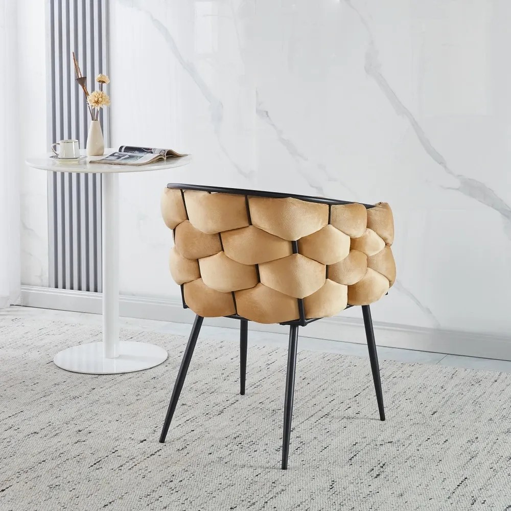Scaun dining, tapiterie catifea, cadru metalic negru, Maro deschis