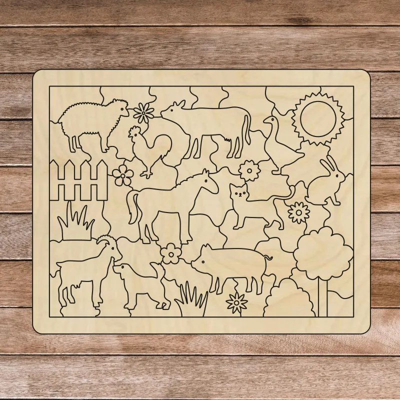 Ajutor senzorial din lemn Montessori - Animale de fermă | SENTOP H018 Plop