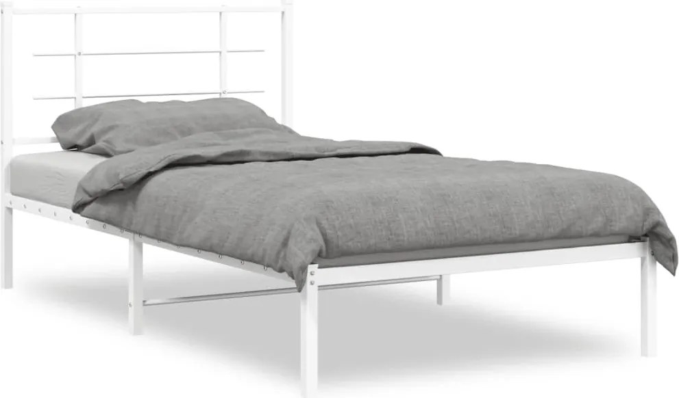vidaXL Cadru de pat metalic cu tăblie, alb, 100x190 cm