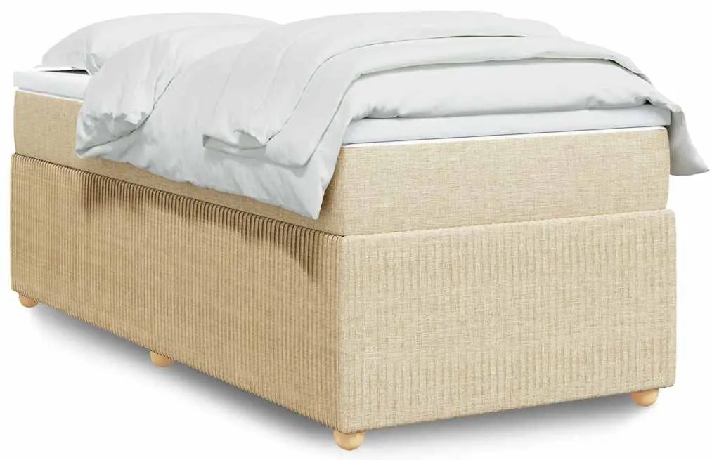vidaXL Pat box spring cu saltea, crem, 80x200 cm, textil