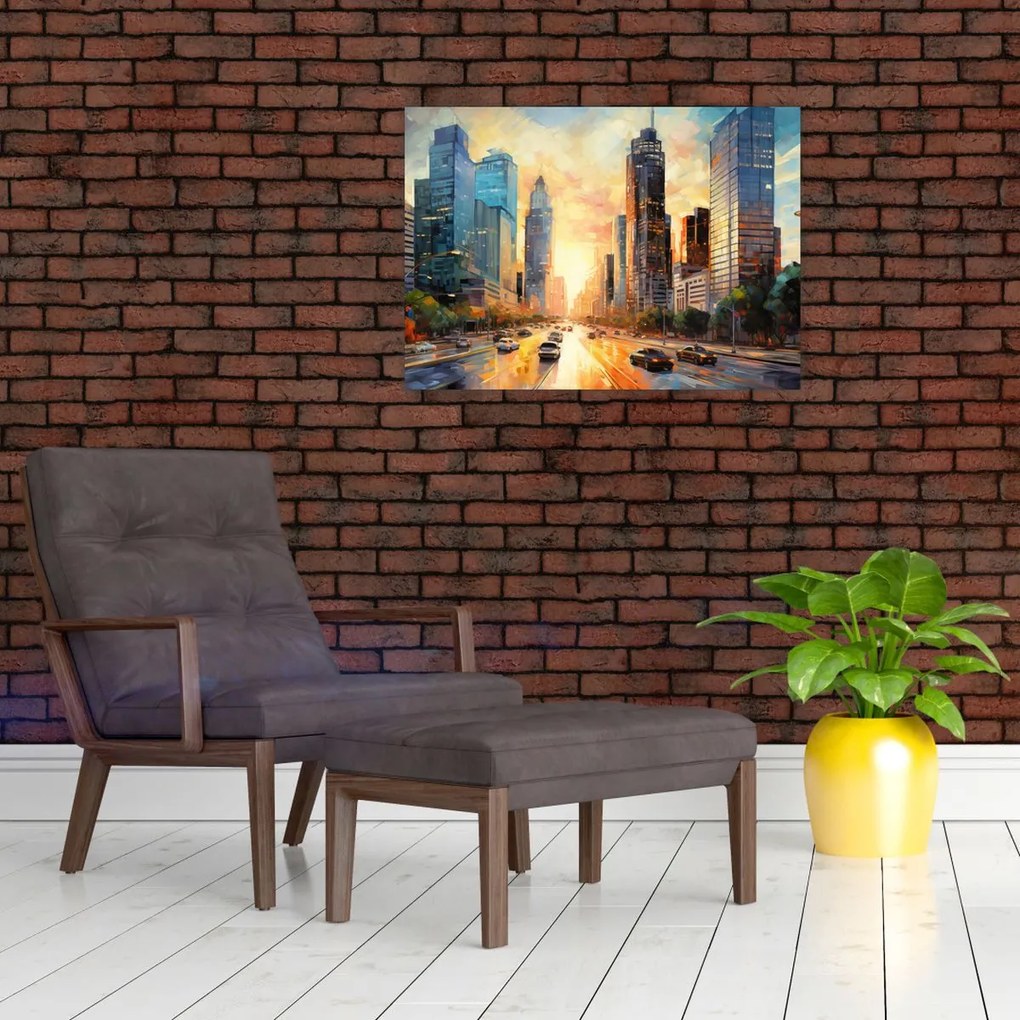 Tablou pe sticlă - Pictura orașului (70x50 cm)