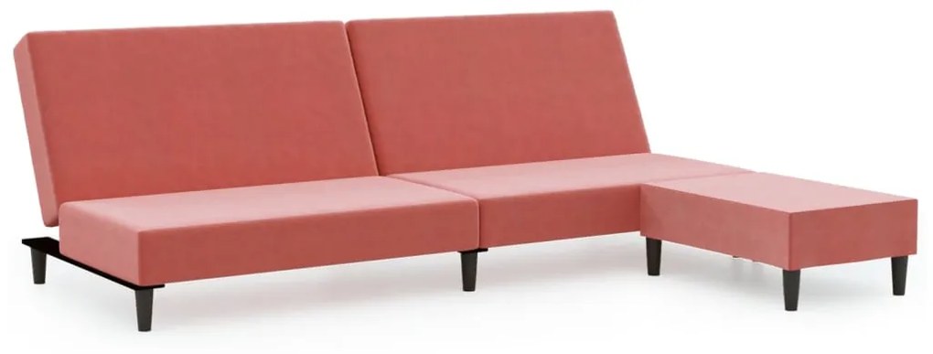 Canapea 2 locuri, cu taburet, roz, catifea Roz, Cu suport de picioare