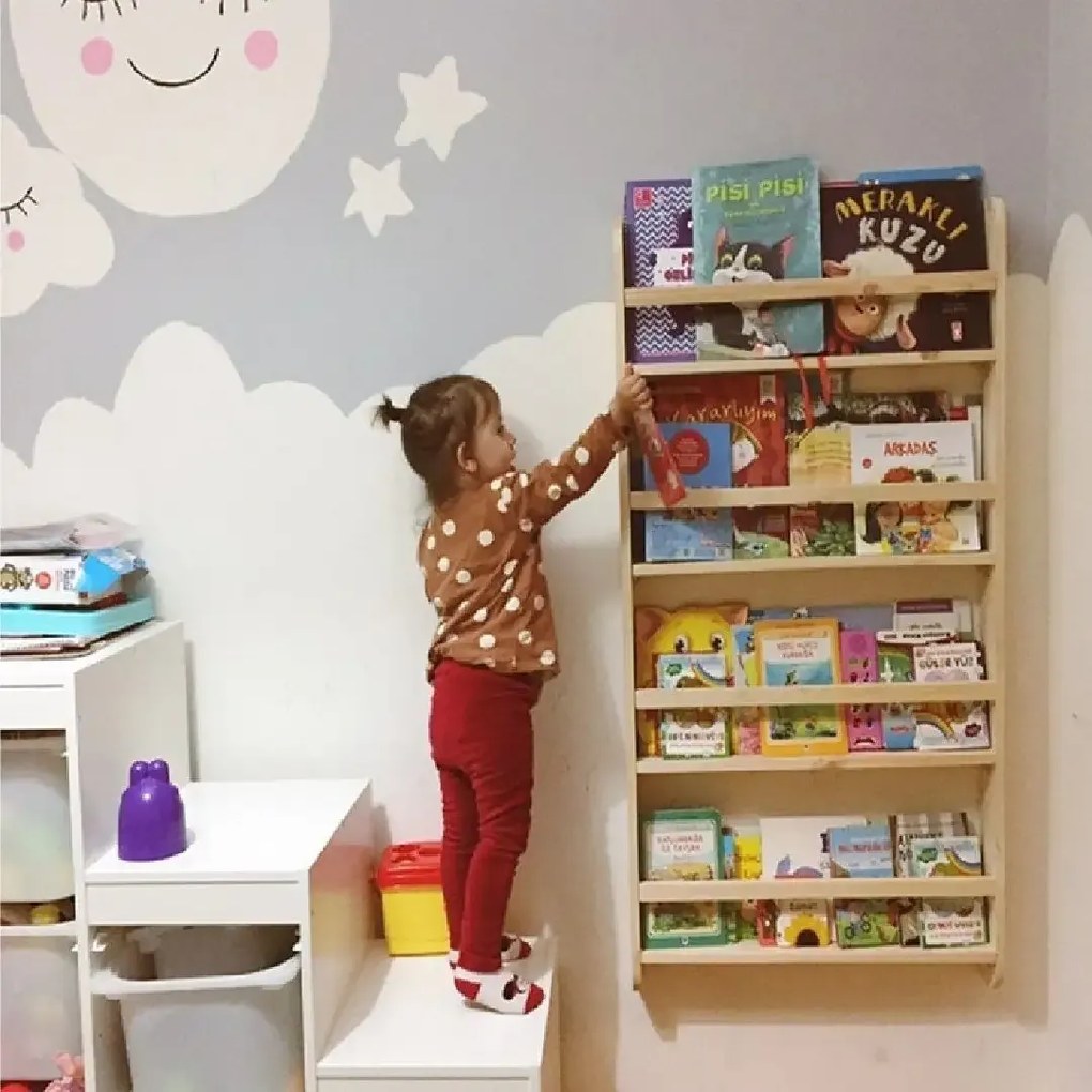 Raft organizator carti si caiete 100×49×7.5 cm – lemn natur, Ori A-620