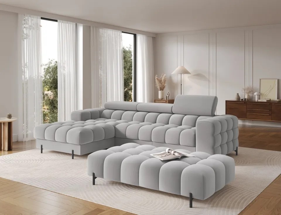 Taburet Tapitat cu Picioare Ferivo, 140x70x40cm, gri plush – Royal 18