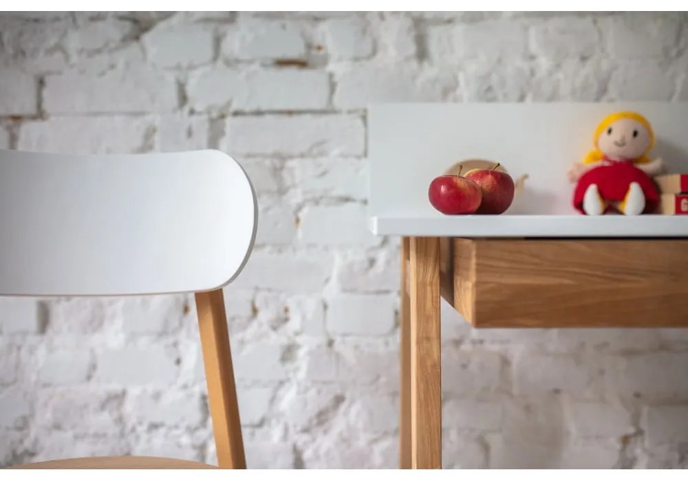 Birou cu bază din lemn de frasin Ragaba Luka, lungime 85 cm, alb