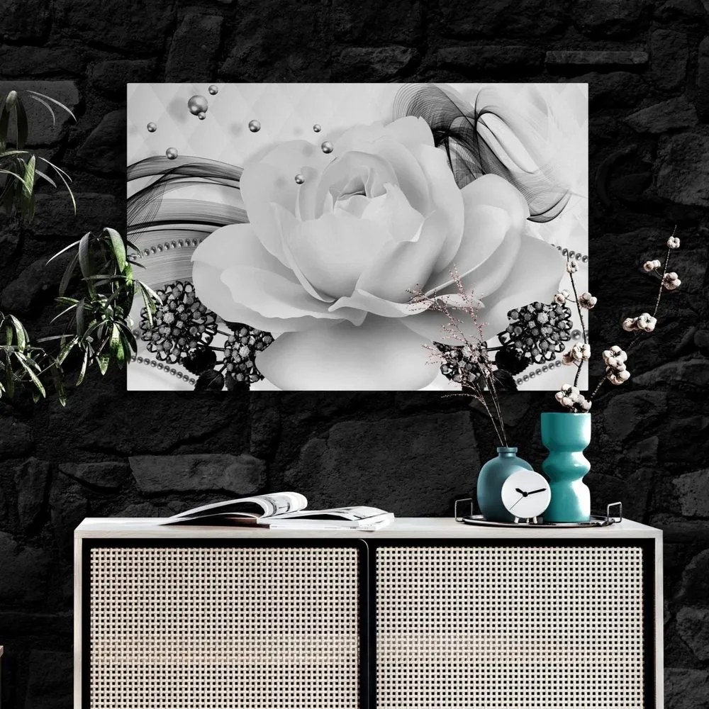 Tablou trandafir de lux cu abstracție în design alb-negru