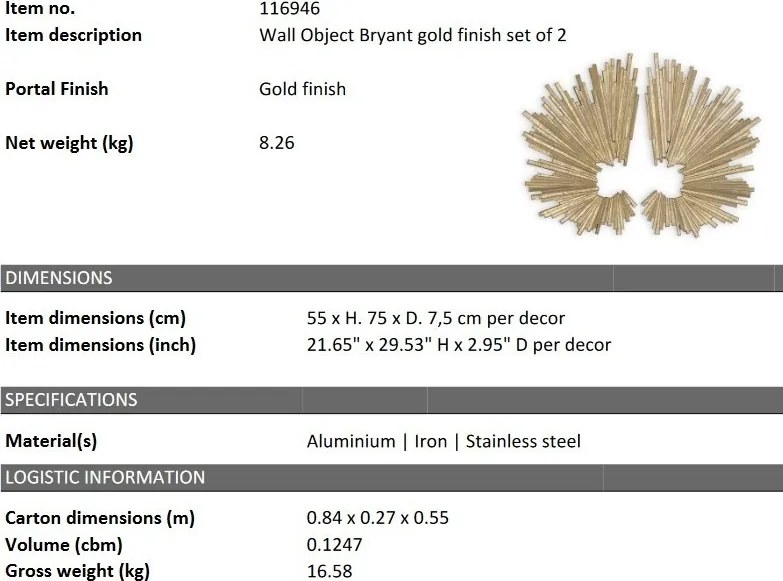 Set de 2 decoratiuni de perete design LUX Bryant