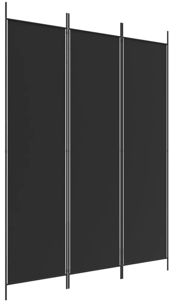 350181 vidaXL Paravan de cameră cu 3 panouri, negru, 150x200 cm, textil