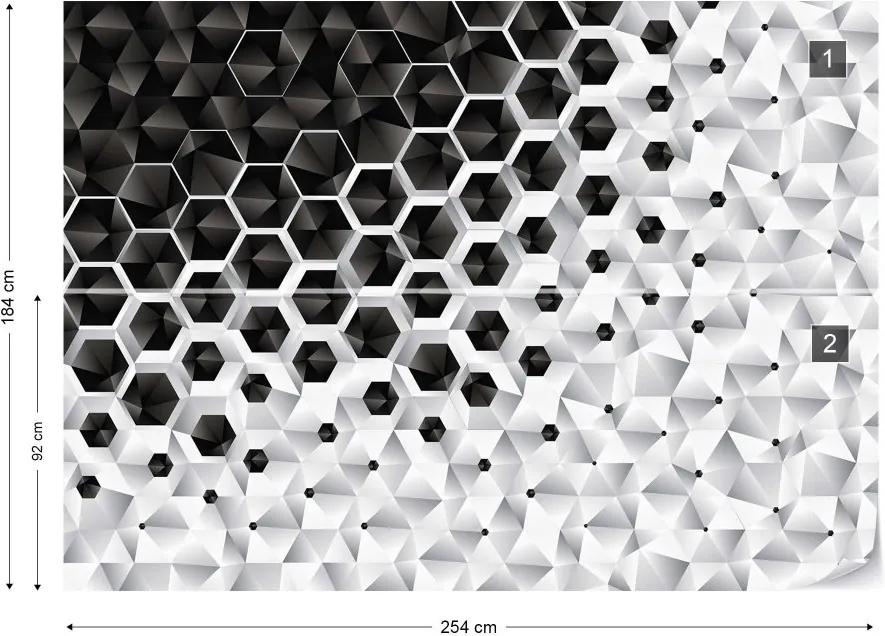 GLIX Fototapet - 3D Silver And Black Hexagonal Pattern Vliesová tapeta  - 254x184 cm