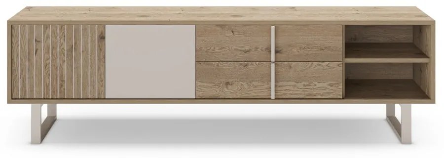 Comodă TV gri/în culoare naturală cu aspect de lemn de stejar 180x51,5 cm Millay – Marckeric