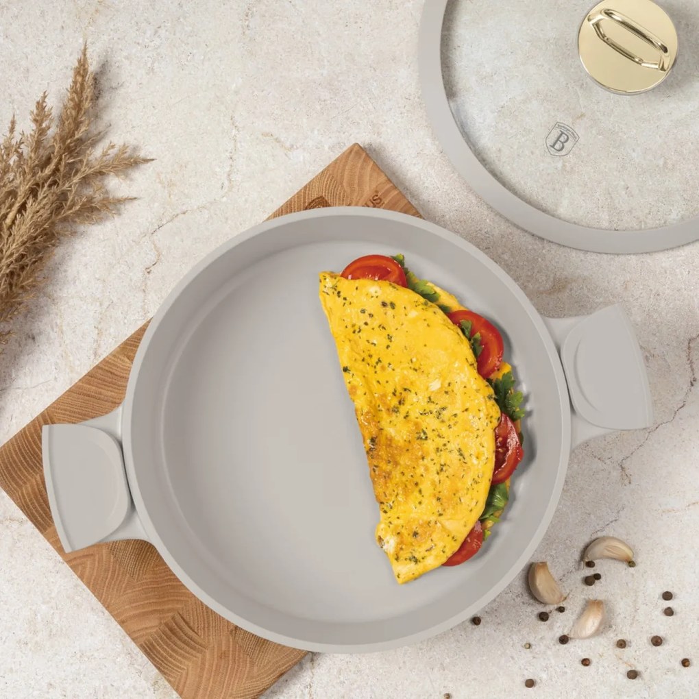 Cratiță cu capac 28 cm, 4.2L – Berlinger Haus Sahara Collection BH 7785, crem, antiaderentă, cu mânere de silicon detașabile
