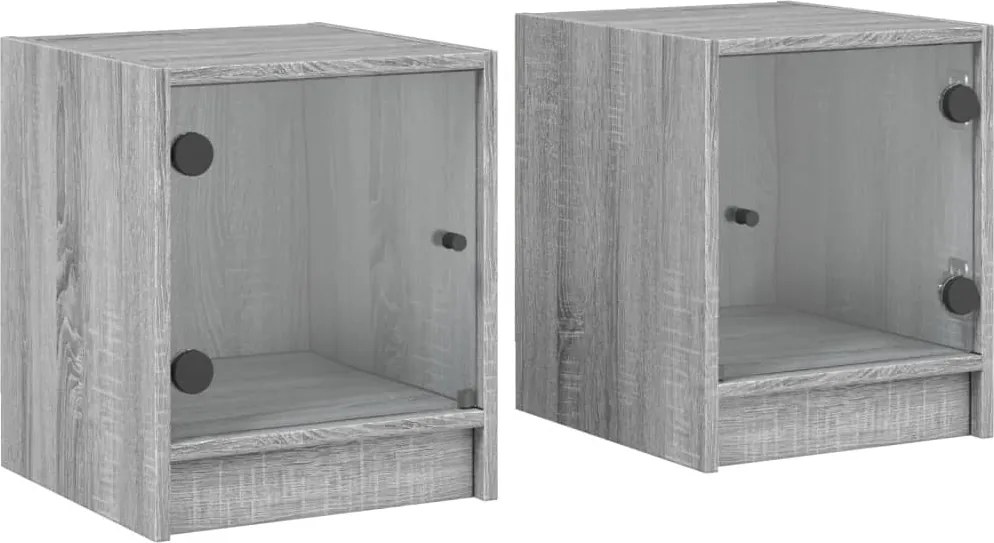 vidaXL Noptiere cu uși din sticlă, 2 buc., gri sonoma, 35x37x42 cm