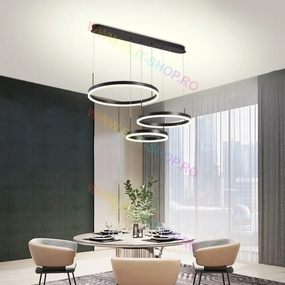 Lustra LED Cu Telecomanda, Elit's Esn1795-BK, 150W, NEGRU