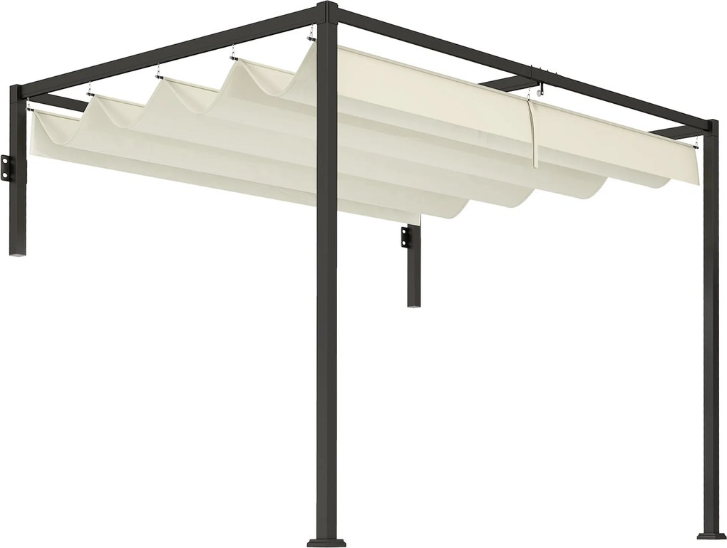 Outsunny Pergolă 3 x 4m Montată pe Perete, Pergolă Metalică cu Acoperiș Retractabil pentru Grătar, Grădină, Terasă, Deck | Aosom Romania
