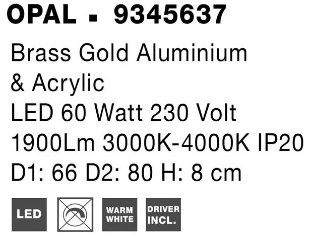 Lustra LED aplicata design modern OPAL 60W aurie