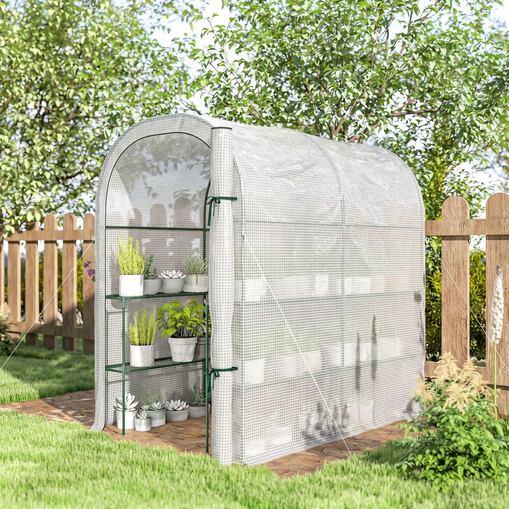 Outsunny Seră de Grădină cu Rafturi și Ușă Rulabilă, Seră pentru Grădină cu Cadru din Oțel, Acoperiș din PE Anti-UV, pentru Legume, Flori și Plante, 123x187x189 cm, Alb | Aosom Romania