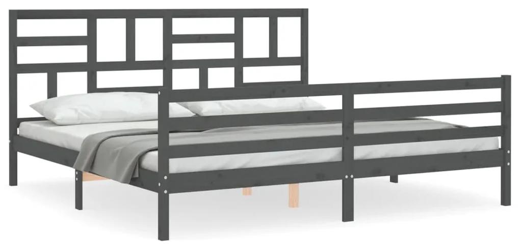 3194918 vidaXL Cadru pat cu tăblie 200x200 cm, gri, lemn masiv