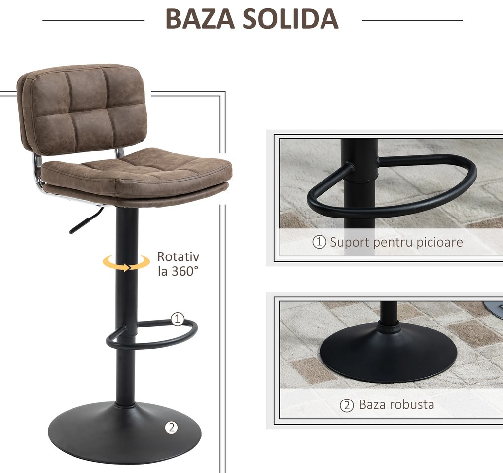 Set 2 Scaune de Bar Pivotante cu Inaltime Reglabilă, din Imitatie de Piele Maro si Tapitate, 41,5x45x85-107cm, Negru HOMCOM | Aosom Romania