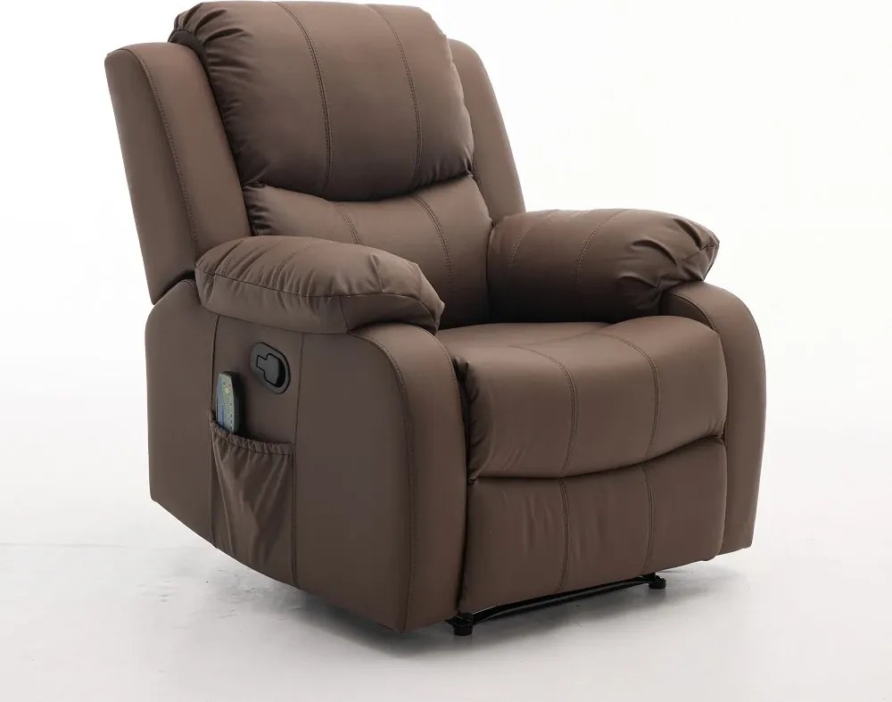 Fotoliu Masaj, Incalzire, rabatabil, sezut cu arcuri metalice, suport picioare extensibil, PU, Maro