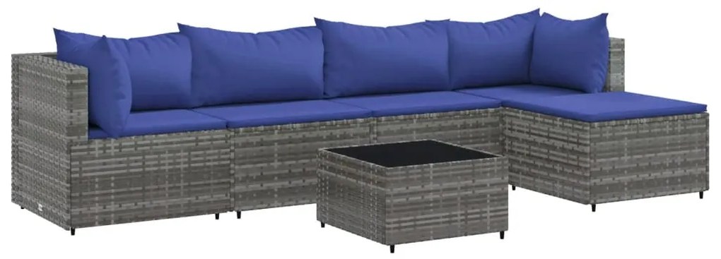 3308071 vidaXL Set mobilier de grădină cu perne, 6 piese, gri, poliratan