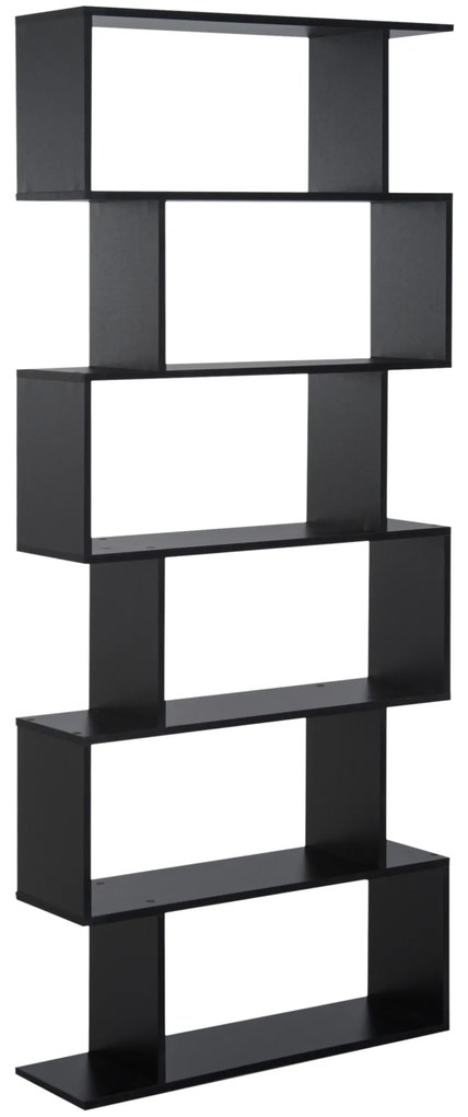 Biblioteca Design Modern in forma de S, din Lemn, cu 6 Rafturi, Negru, 80x23x192cm HOMCOM | Aosom Romania