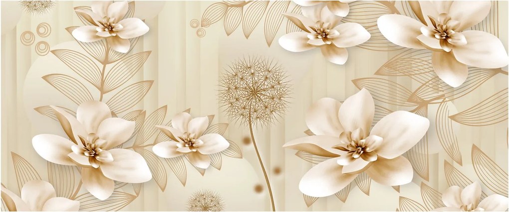 Tablou - Compoziție flori aurii (120x50 cm)