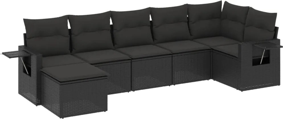 vidaXL Set canapele de grădină cu perne, 7 piese, negru, poliratan