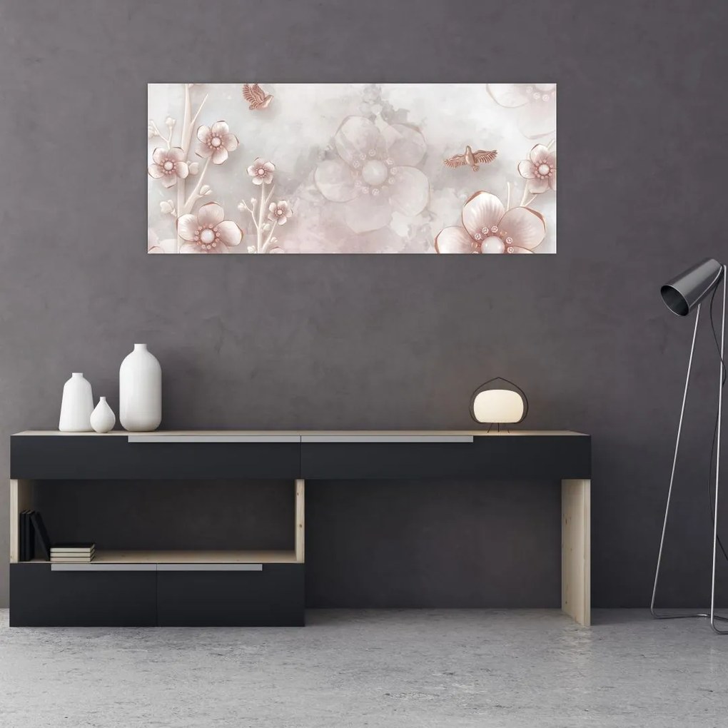Tablou - Flori roz (120x50 cm)